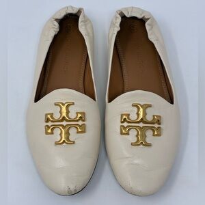 Tory Burch Cream Flats with Gold Logo